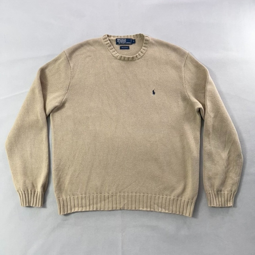 Polo by Ralph Lauren Classic Crewneck Sweater in Beige with Navy Pony